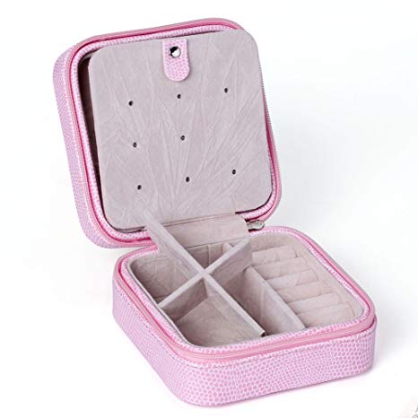 Yerwal Jewelry Display Storage Box/Earring Ring Zipper Case/Bracelet Organizer (Pink)
