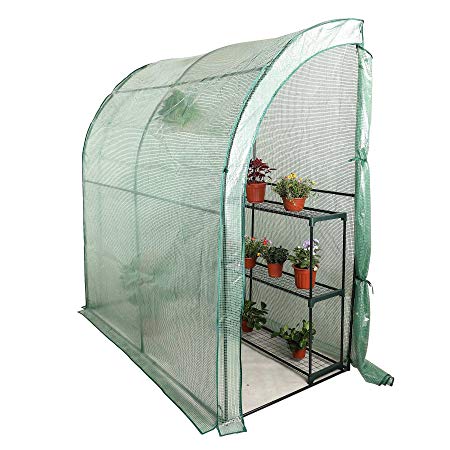 CO-Z Lean to Greenhouse Walk in, Portable Mini Green House with PE Cover, Waterproof Hot House UV Protected Walking Plant Green House, 3.3’ L x 6.6’ W x 7.0’ H