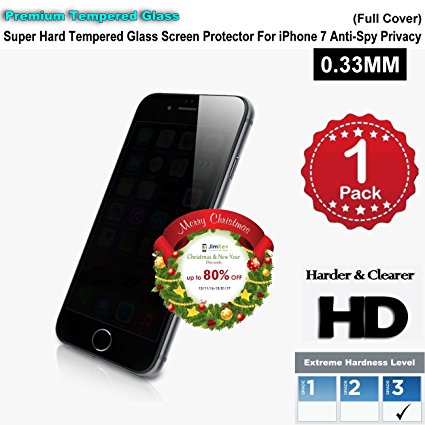 iPhone 7 Anti-Spy Privacy Premium Tempered Glass Screen Protector (1 Pack) 3D Touch Super Hard 0.33mm By Jimkev 2.5d-iPhone 7 Anti-Spy Privacy (Full Cover)