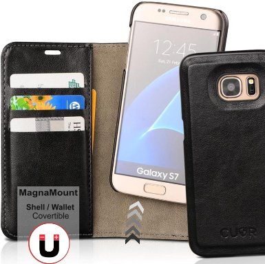 Samsung S7 Case Magnetic With Convertible Shell Case  Wallet by Cuvr with Premium Vegan Leather Cover and Shell Cases Mount Your Magnetic Galaxy S7 Case Everywhere Now