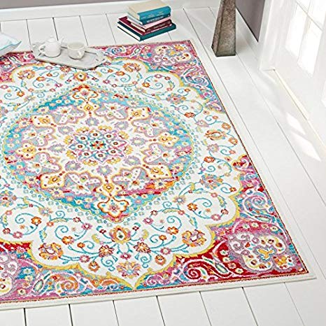 Home Dynamix Splash Area Rug by Enliven Any Space | Kaleidoscope Pattern, Warm Shades, Ivory and Red | Twisted Fibers, Soft Texture, Fade and Stain Resistant | Ideal for High Traffic Areas