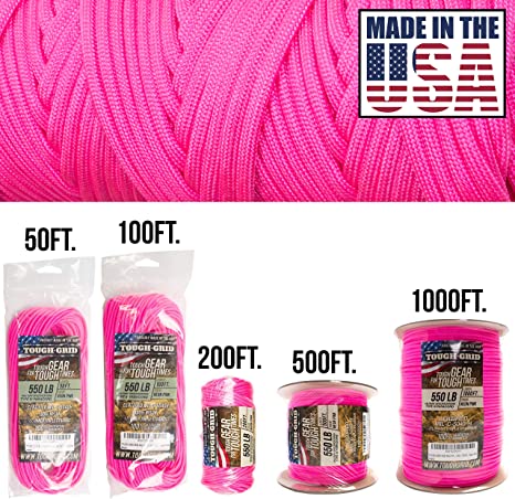 TOUGH-GRID 550lb Paracord/Parachute Cord - 100% Nylon Genuine Mil-Spec Type III Paracord Used by The US Military - (MIL-C-5040-H) - Made in The USA. 100Ft.