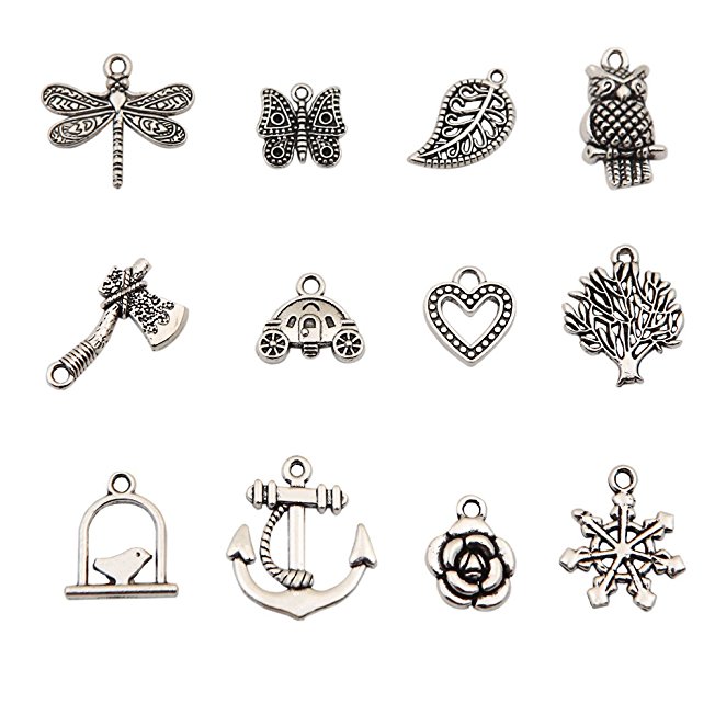 Bingcute 100Pcs Wholesale Bulk Lots Tibetan Silver Plated Mixed Pendants Charms for jewelry making