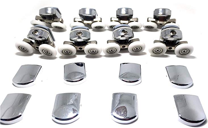 New Replacement Shower Door Fixing Wheels in Chrome - 4X Top & 4X Bottom - Fits Glass 4-6mm