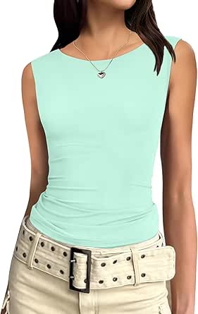 Zeagoo Women's Going Out Tops Slim Fit Sleeveless Crop Tank Tops Crew Neck Sexy Basic Tee 2024 Y2k Fashion Outfits