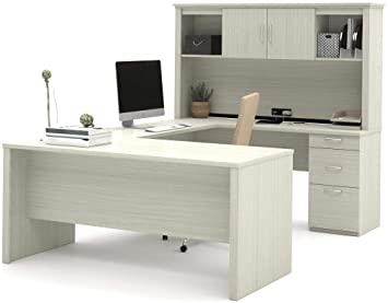 Bestar, Logan Collection, Executive U or L-Shaped Office Desk with Pedestal and Hutch