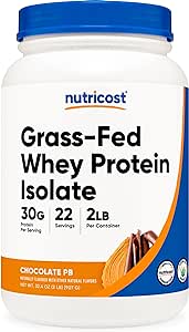 Nutricost Grass-Fed Whey Protein Isolate (Chocolate Peanut Butter) 2LBS - Non-GMO, Gluten Free, Natural Flavors