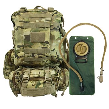 Monkey Paks Tactical Backpack Bundle with 2.5L Hydration Water Bladder and 3 Molle Bags