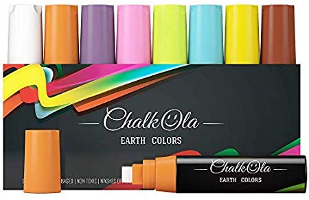 Jumbo Chalk Markers - 15mm Window Markers | Pack of 8 Classic Earth Color pens - Use on Cars, Chalkboard, Whiteboard, Blackboard, Glass, Bistro | Loved by Teachers, Artists, Businesses