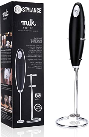 Milk Frother Handheld Battery (Not Included) Operated Electric Foam Maker, Drink Mixer with Stainless Steel Whisk, for Cappuccino, Bulletproof Coffee, Latte, Hot Chocolate by Milk - Black