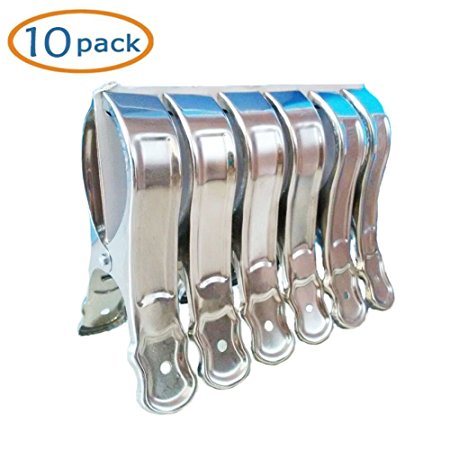 10PCS Stainless Steel Beach Bath Towel Clips Hooks Holder for Beach Chair or Pool Loungers on Your Cruise - Keep Your Towel From Blowing Away (4.7inch)