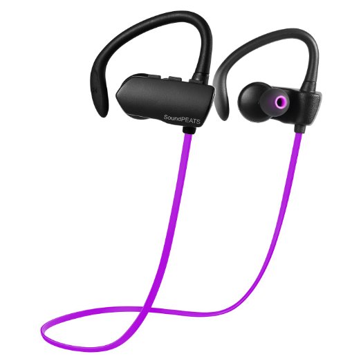 SoundPEATS Wireless Headphone Sports In-ear Stereo Sweatproof Earbuds for Gym (Bluetooth 4.1, aptx, Secure Ear Hooks Design, 6 Hours Play Time, Upgraded Version) - Q9A  Purple