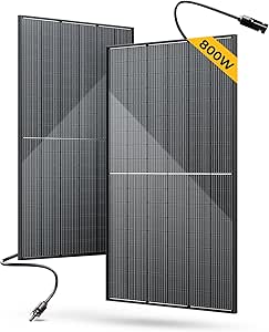 BougeRV Bifacial 800 Watts 10BB Solar Panel, 23% Efficiency All Black Design Monocrystalline Technology Work with 12 Volts Charger for RV Camping Home Boat Marine Off-Grid (BIFACIAL 2PCS 400W)