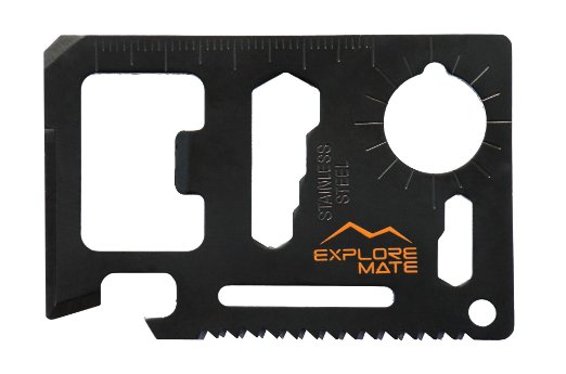 Explore Mate Premium 11 in 1 Wallet Multitool and Survival Card with a Beer Opener - Multi Tool that fits Perfectly into your Wallet or Pocket - Credit Card Size Pocket Tool (Black)
