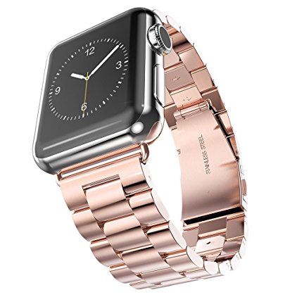 Arteck 42mm Stainless Steel Strap Wrist Metal Apple Watch Band Replacement w/ Metal Clasp for iWatch Apple Watch All Models 42mm (Rose Gold)