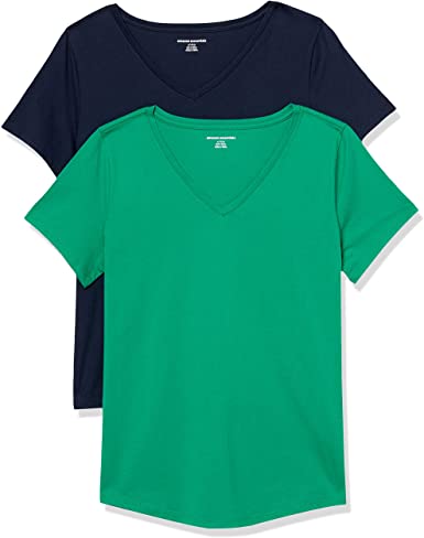 Amazon Essentials Women's 2-Pack Classic-Fit 100% Cotton Short-Sleeve V-Neck T-Shirt