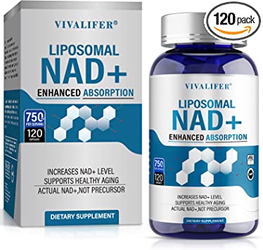 VIVALIFER Liposomal NAD  Supplement, NAD  500mg with TMG 250 mg for Ultra Max Absorption, Promotes Anti-Aging, Energy and DNA Repair, Brain Function - 120 Capsules