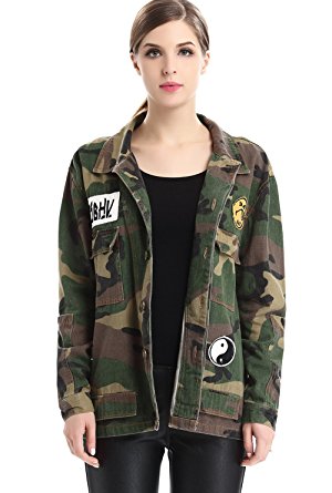 Escalier Women's Military Camouflage Camo Jacket Denim Coats