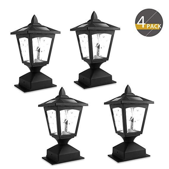 4 x 4 Solar Post Lights Outdoor, Solar Lamp Post Lights for Wood Fence, Deck, Posts Pathway, Pack of 4