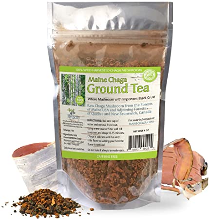 Maine Chaga Ground Tea Powder, Coarse Ground Raw Wild Harvested, Pesticide-Free, with Important Black Crust, 100 Servings