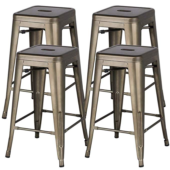 Yaheetech Metal Bar Stools 24'' Counter Height Barstools High Backless Stackable Metal Chairs Indoor/Outdoor,Gun Metal,Set of 4