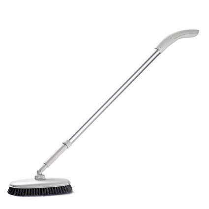 Rerii Floor Scrub Brush with Adjustable Long Handle, Stiff Bristle Grout Brush Scrubber for Cleaning Bathroom, Kitchen, Wall,Tub & Tile