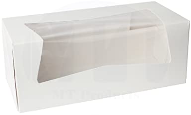 Beautiful White Paperboard Pastry, Bakery Box Keep Donuts, Muffins, Cookies Safe - Unique Auto-Pop Up Feature and Clear Window for Visibility 9" Length x 4" Width x 3 1/2" (10 Pieces)