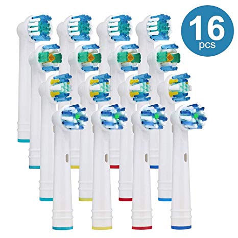 Replacement Brush Heads for Oral B Compatible Electric Toothbrush Heads, Including 4 Precision Clean, 4 Floss Action, 4 Cross Action and 4 3D White - 16 Variety Pack