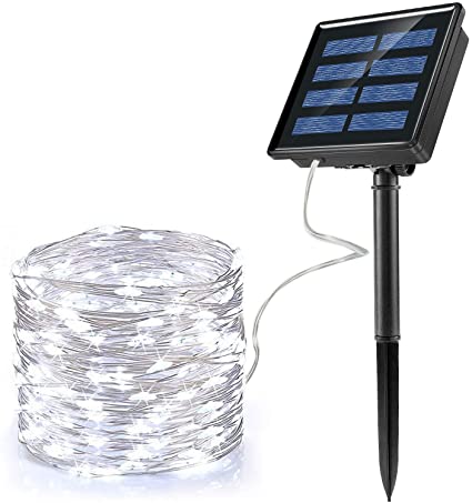 Luces LED Navidad Solar (200 LED, Hilo de Cobre de 3 Hilos, 22M/72pies), Ankway 8 Modos Guirnalda Luces Solares, Cadena Luces Solares Impermeable para Jardin Exterior Boda Decoracion-blanco frio