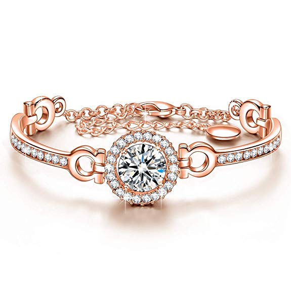 J.NINA Rose-Gold Plated Bracelet ♥Christmas Jewelry Gifts♥ Romantic Bangle with 5A Round Brilliant Cubic Zirconia, Jewelry for Women with a Luxury Gifts Packing