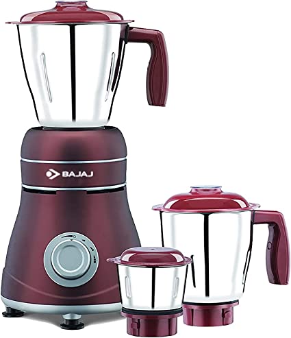 Bajaj Ivora Crimson Red 800 Watts, 3 Jar Mixer Grinder with Anti-Germ & Anti-dust Coating-Red