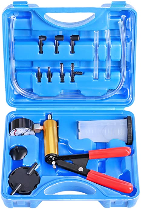 N / A YSTOOL Brake and Clutch Fluid Hand Pump Vacuum Bleeder Tool Kit Brake Oil Change Power Steering Fluid Bleeding Set with Hand Pump Jar Adapters for Auto Car Truck Motorcycle Use (Blue)