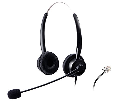 Audicom H201GXPC Binaural Call Center Headphone Headset with Mic for Yealink SIP-T19P T20P T21P T22P T26P T28P T32G T41P T38G T42G T46G T48G and Huawei ET325 ET525 Telephone IP Phones