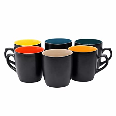 Anwaliya Arche Series Handmade Ceramic Tea Cup Set of 6, 175 ml, Matt Black (MultiColor)
