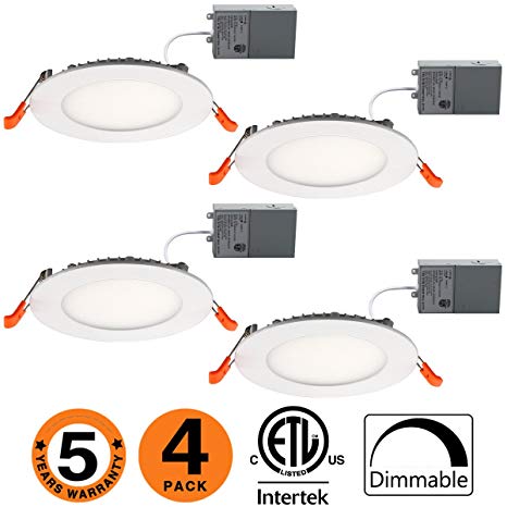 OOOLED 4 inch 9W Dimmable Slim Led Downlight (65W Equivalent) ETL Listed 600LM 3000K Warmlight Junction Box Recessed Lighting led Ceiling Light,4 Pack(SE) 3000K