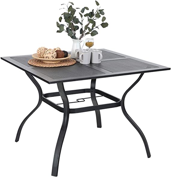 Sophia & William Outdoor Metal Table Patio Square Umbrella Dining Table Mesh Metal Top for Water Drip Through for Garden Lawn 37"x 37" Weather Resistant Table Black