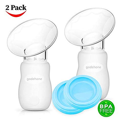 Silicone Breast Pump 2 Pack, Manual Breast Pump with Protective lid, Portable Milk Saver for Breast Feeding, 100% Food Grade Silicone BPA Free(4oz/100ml),Blue