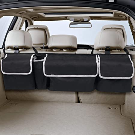 LBLA Car Boot Organiser,Back Seat Storage Organizer with 4 Pockets,Car Trunk Organizers for SUV Truck Van,Space Saving Adjustable Straps
