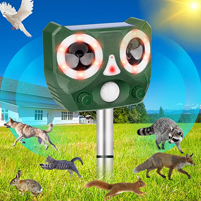 Solar Powered Animal Repeller,New Upgrade Cat Animal Repellent Outdoor,Ultrasonic Foxes Deterrent Waterproof Dog Repellent, Animal Deterrent Devices with Motion Sensor for Yard Garden Farm