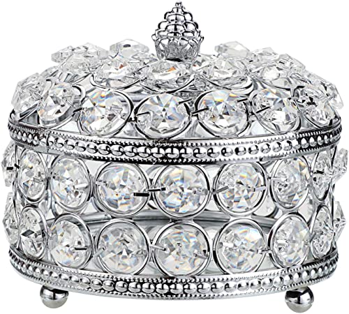Hipiwe Crystal Mirrored Jewelry Box - Jewelry Trinket Organizer Treasure Box Home Decor Ring Earrings Necklace Storage Holder Chest Keepsake Box,Birthday for Women Girls, Large