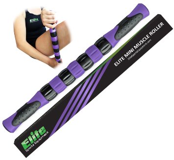 The Elite Leg Roller Stick for Runners - Fast Muscle Relief from Sore and Tight Leg Muscles and Cramping - Purple