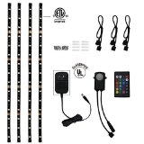 TORCHSTAR RGB Home Theater TV LED Backlight Kit - 4pcs 3M Adhesive Color-Changing Waterproof LED Strip Lights UL-listed Power Adapter Multicolor 24-Key IR Remote Control ConnectorsAccessories