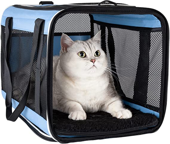 Soft Pet Travel Carrier Bag for Large and Medium Cats, 2 Kitties, Small Dogs up to 25 lbs. Easy to Get Cat in, Great for Cats That Don't Like Carriers