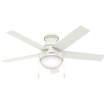 Hunter 59269 Anslee Low Profile Fresh White Ceiling Fan With Light, 46"