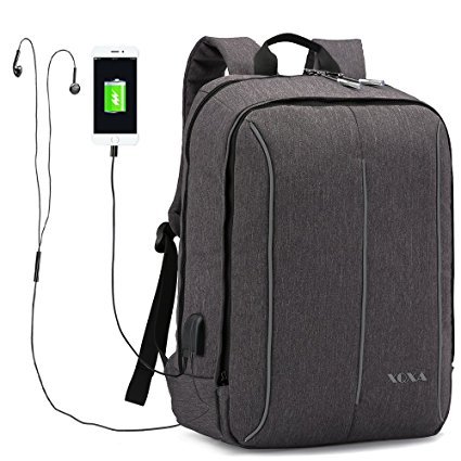 XQXA Slim Business Travel Backpack,17.3 Inch Oxford Water Resistant Notebook/Ipaid /Laptop Bags with USB Charging Port College Anti-theft Backpack for Men,Grey