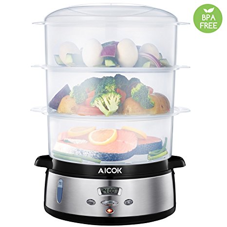 Aicok Electric Food Steamer, 3 Tier Food steamer with LED Screen Adjustable Temperature & Time, 9L BPA Free Healthy Steamer for Vegetables, Meat, Eggs and Rice, 800 W