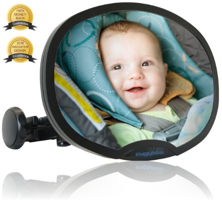 Baby Car Mirror - highest STABILITY safety rear view baby seat mirror, unique clamp design, easy to latch onto rear headrest bar, 100% shatterproof, easy to adjust for perfect view, UNIVERSAL PREMIUM SAFETY PRODUCT