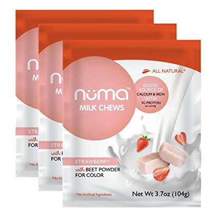 Healthy Strawberries and Cream Candy - Low Sugar, Low Calorie, All Natural Chewy Snack, 3g Protein per Serving, Gluten Free - 3 Bags with 24 Individually Wrapped Chews Total