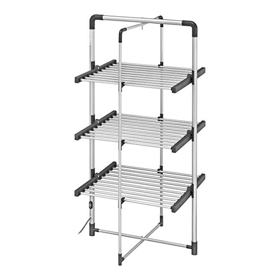 BLACK DECKER BXAR0005GB 3-Tier Heated Clothes Airer, Cool Grey, 21m Drying Space, 300W, Aluminium, 140cm x 73cm x 68cm