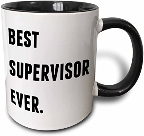 3dRose Best Supervisor Ever, Letters Background Ceramic Mug, 11 oz, Black/White